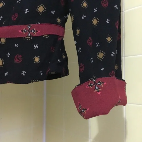 free people black & red faux wrap blouse fitted waist  sz. s - Picture 11 of 14